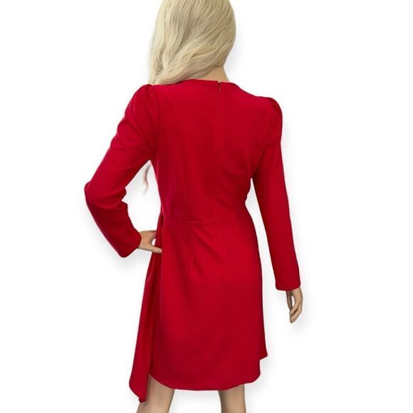 JULIA JORDAN Pleated Faux-Wrap Long-Sleeve Dress in Cherry Size 4 - Picture 9 of 17